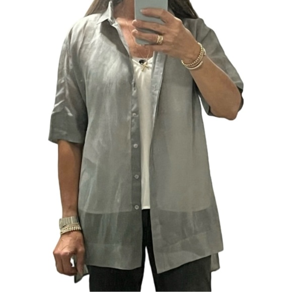 LAFAYETTE 148 New York Andra Semi Sheer Oversized Button Down Shirt- Size S - Picture 5 of 14